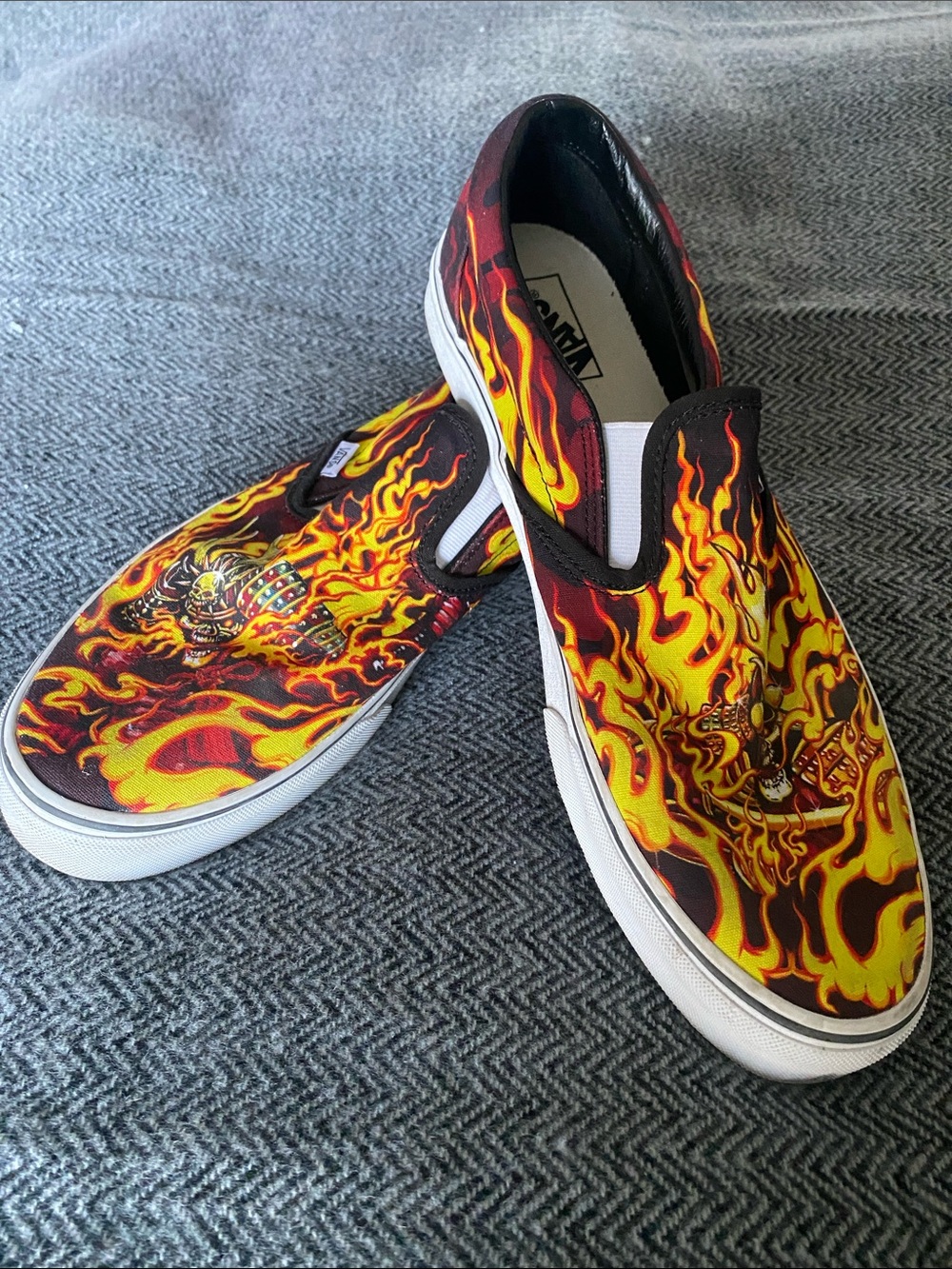 Vans Men’s Slip-On Flame Print Loafers - Yellow, Black, Red